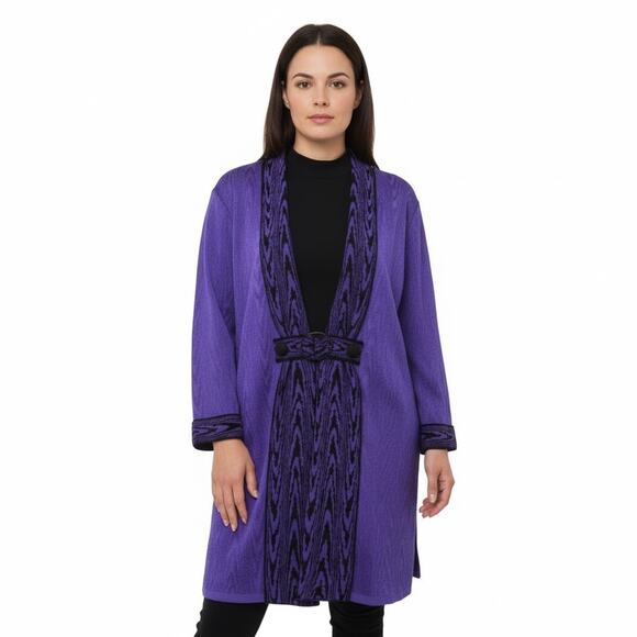 Ming Wang Women's Purple & Black Textured Knit Cardigan Jacket - Size Large - Picture 1 of 10